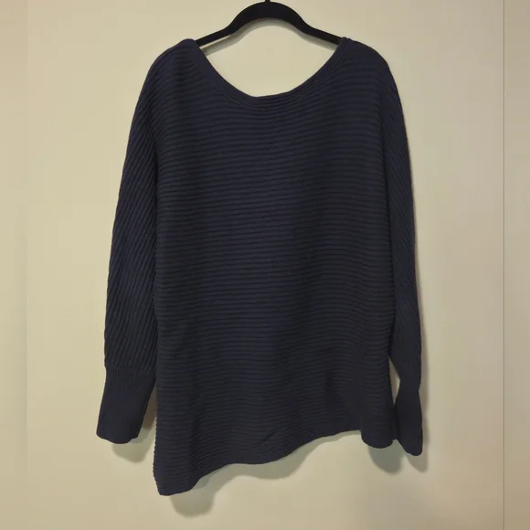 CAbi Utopia Dark Blue Deep Ribbed Asymmetrical Sweater Size Medium - Picture 4 of 6